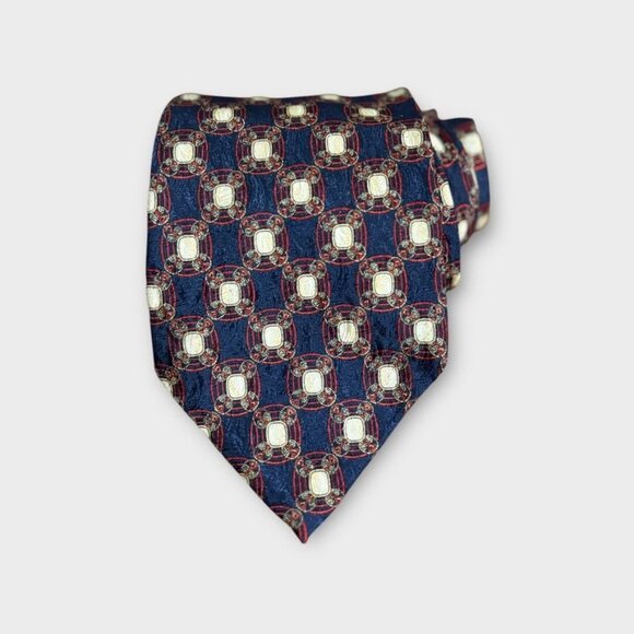 Vintage Valentino Tie Navy Blue Red Silk Classic Preppy Luxury Necktie EUC - Picture 1 of 7